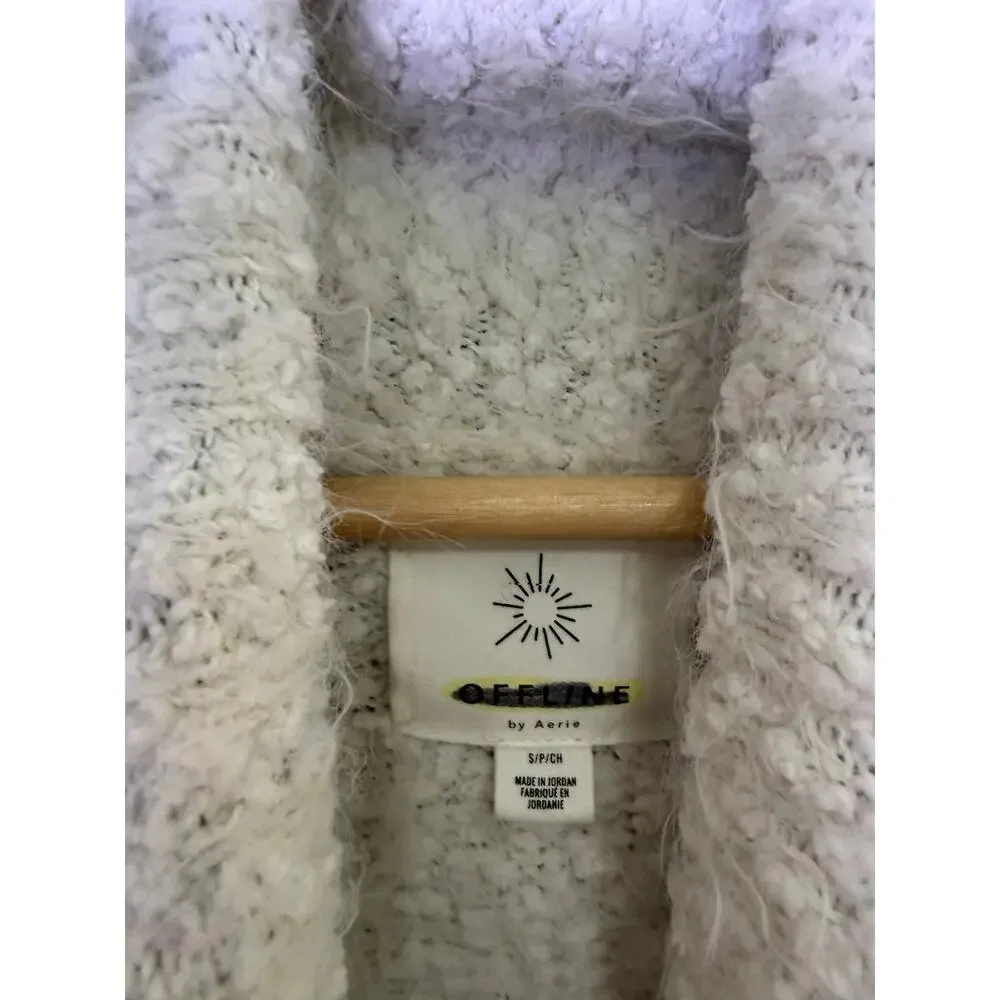 Aerie Offline Oversized Fuzzy Turtleneck Sweater Off White Cozy Soft Small